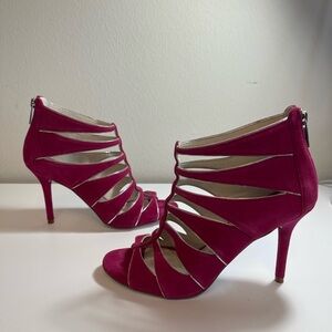 MICHAEL Michael Kors Pink Suede Heels with Silver trim. 3 1/2 inch heels.